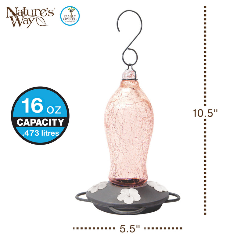 Load image into Gallery viewer, Blush Crackle Artisan Glass Gravity Hummingbird Feeder
