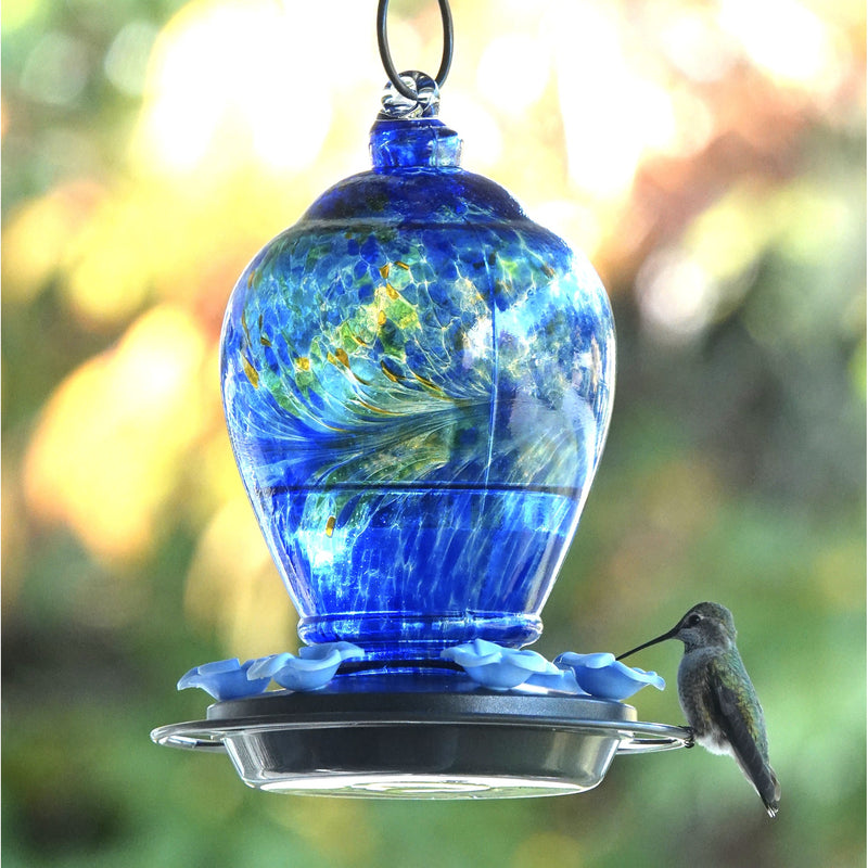 Load image into Gallery viewer, Spring Rain Artisan Handblown Glass Gravity Hummingbird Feeder