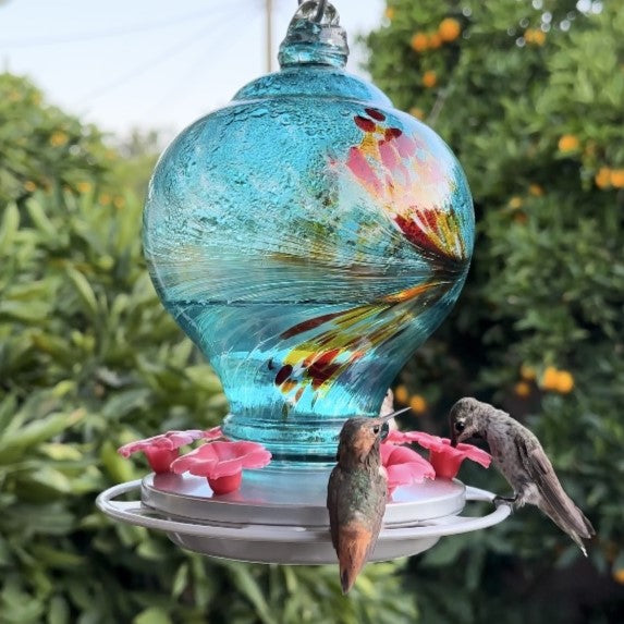 Load image into Gallery viewer, Sunny Day Artisan Handblown Glass Gravity Hummingbird Feeder