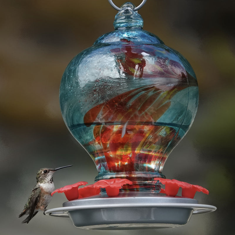 Load image into Gallery viewer, Sunny Day Artisan Handblown Glass Gravity Hummingbird Feeder