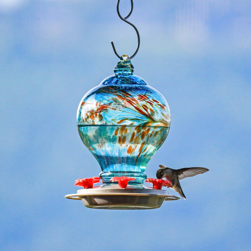 Load image into Gallery viewer, Sunny Day Artisan Handblown Glass Gravity Hummingbird Feeder
