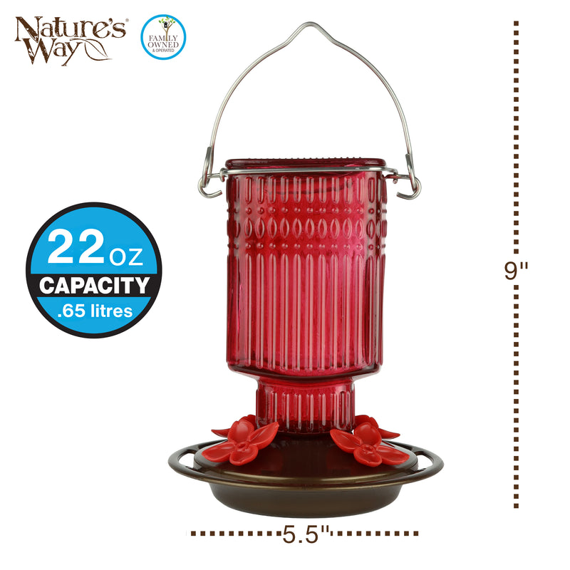 Load image into Gallery viewer, Red Dahlia Antique Glass Gravity Hummingbird Feeder