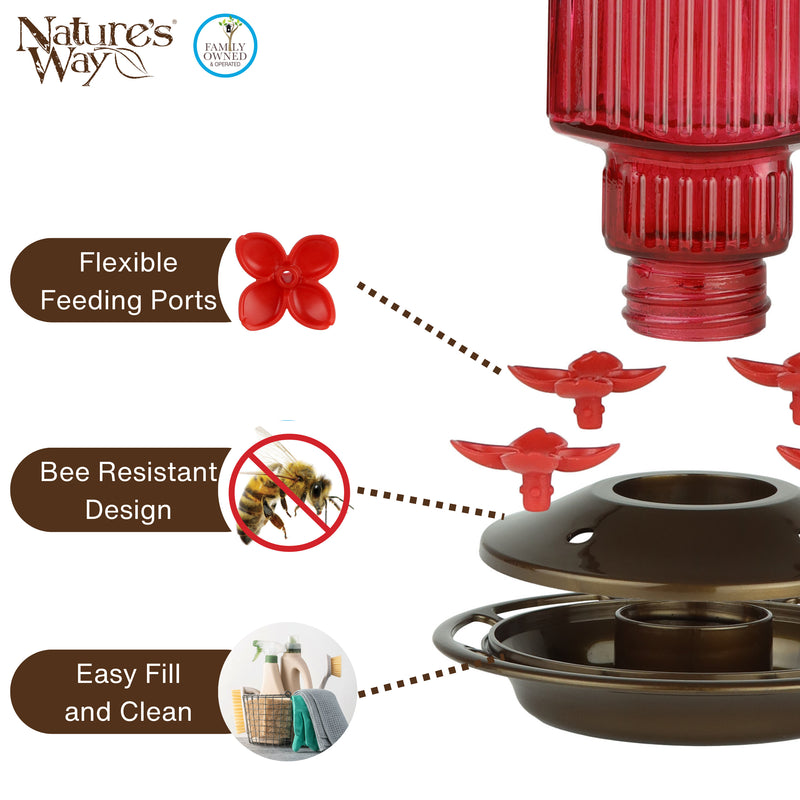 Load image into Gallery viewer, Red Dahlia Antique Glass Gravity Hummingbird Feeder