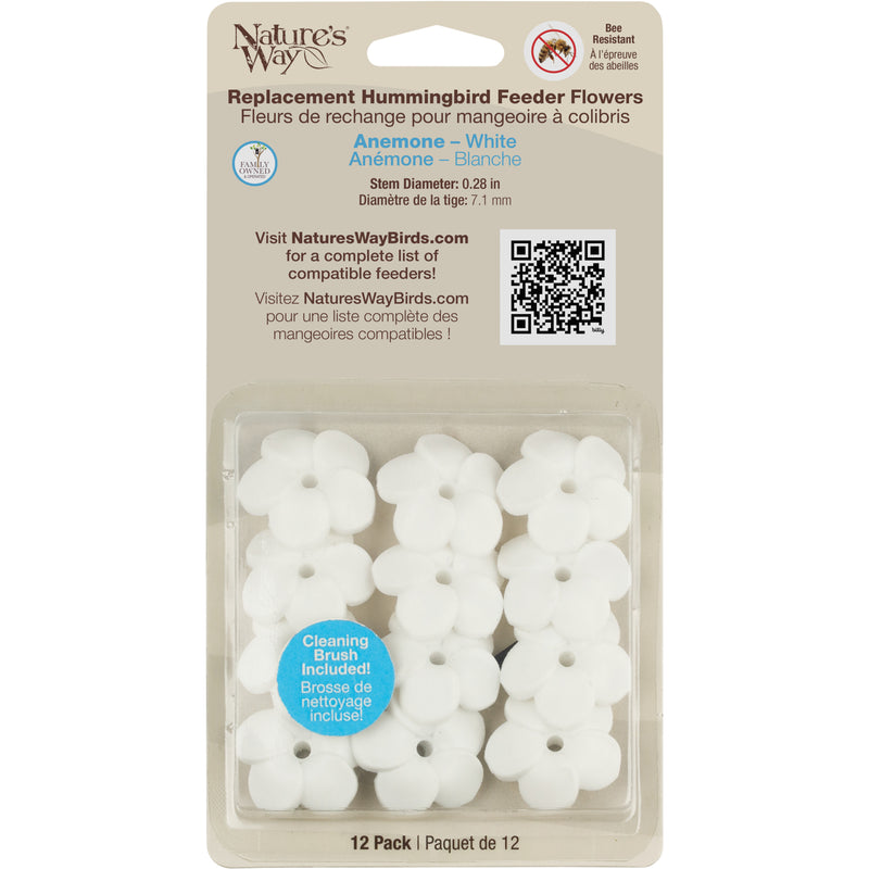 Load image into Gallery viewer, White Anemone Hummingbird Feeder Replacement Flowers w/ Cleaning Brush - Anemone, 12 ct