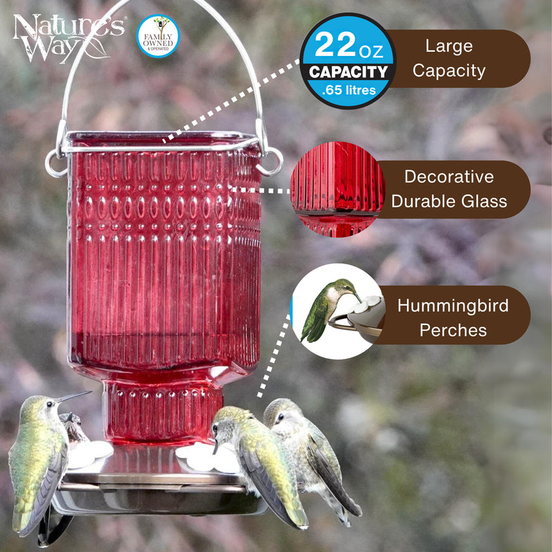 Load image into Gallery viewer, Crimson Carnation Antique Glass Gravity Hummingbird Feeder