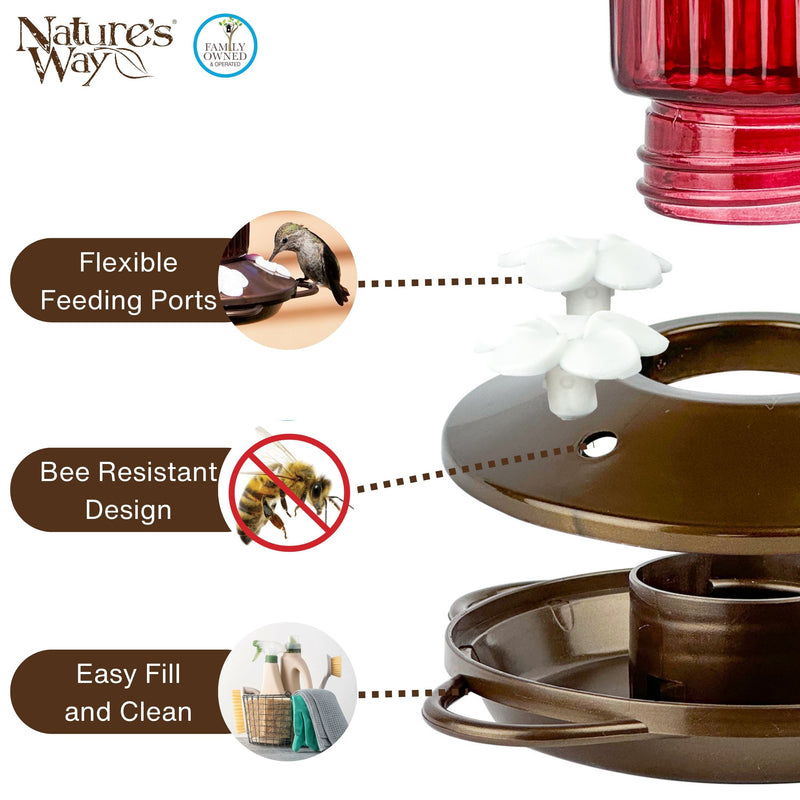 Load image into Gallery viewer, Crimson Carnation Antique Glass Gravity Hummingbird Feeder