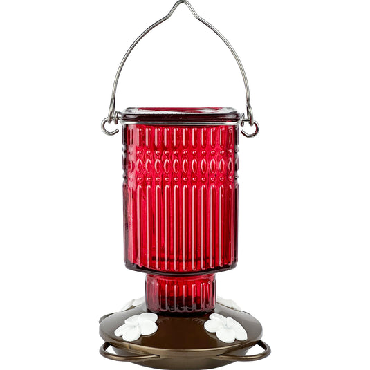Crimson Carnation Antique Glass Gravity Hummingbird Feeder