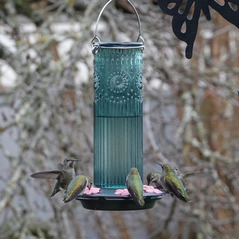 Load image into Gallery viewer, Antique Glass Gravity Hummingbird Feeder