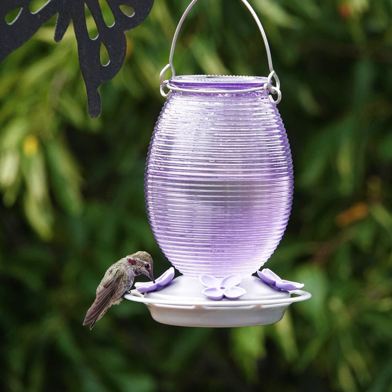 Load image into Gallery viewer, Lilac Dreams Antique Glass Gravity Hummingbird Feeder