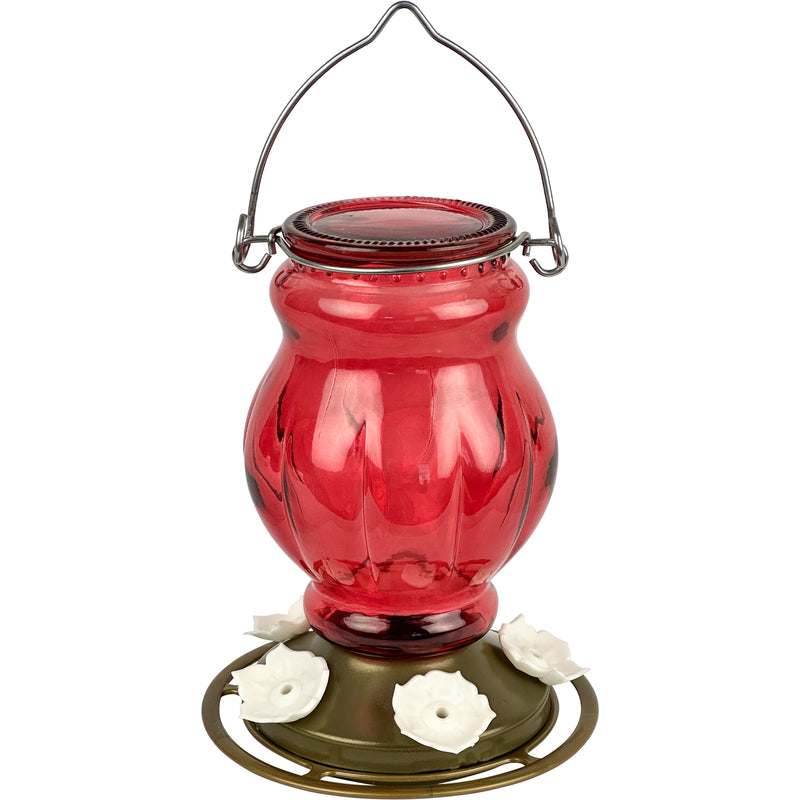 Load image into Gallery viewer, Ruby Visions Antique Glass Gravity Hummingbird Feeder