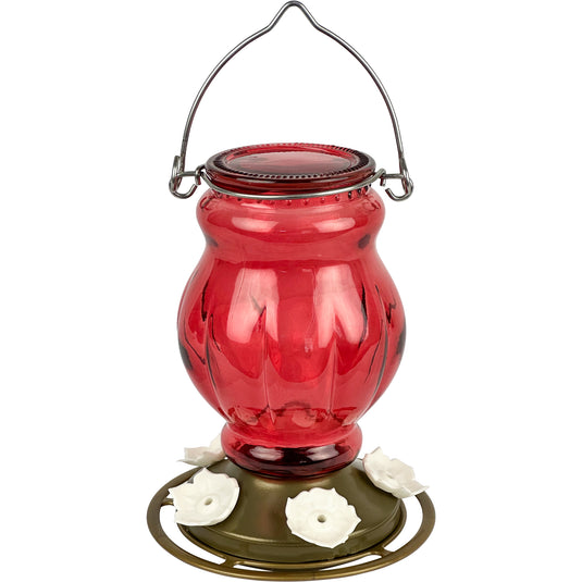 Ruby Visions Antique Glass Gravity Hummingbird Feeder - 25 oz (Model# ANTGHF6)