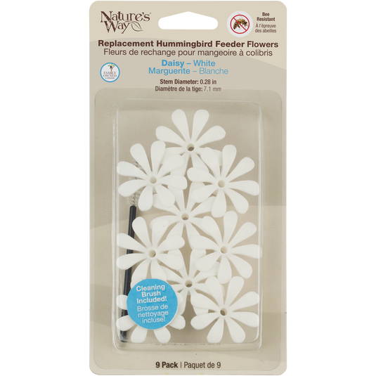 Hummingbird Feeder Replacement Flowers w/ Cleaning Brush - Daisy, White, 9