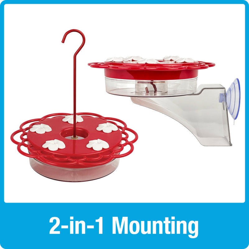 Load image into Gallery viewer, 2-in-1 Plastic Dish Hummingbird Feeder - 13 oz - Red (Model# DDHF0-2N1)
