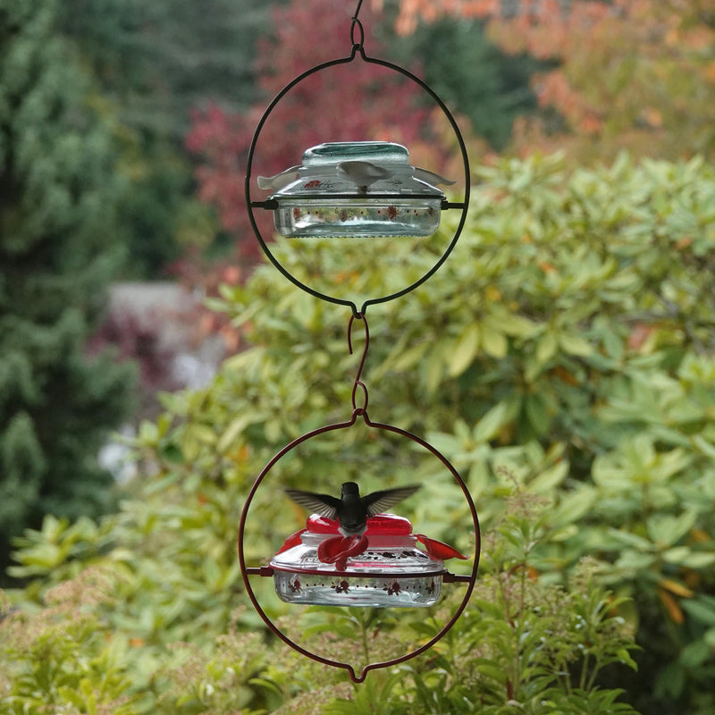 Load image into Gallery viewer, Decorative Glass Top-Fill Hummingbird Feeder - Crimson Corsage (Model# DTHF1)
