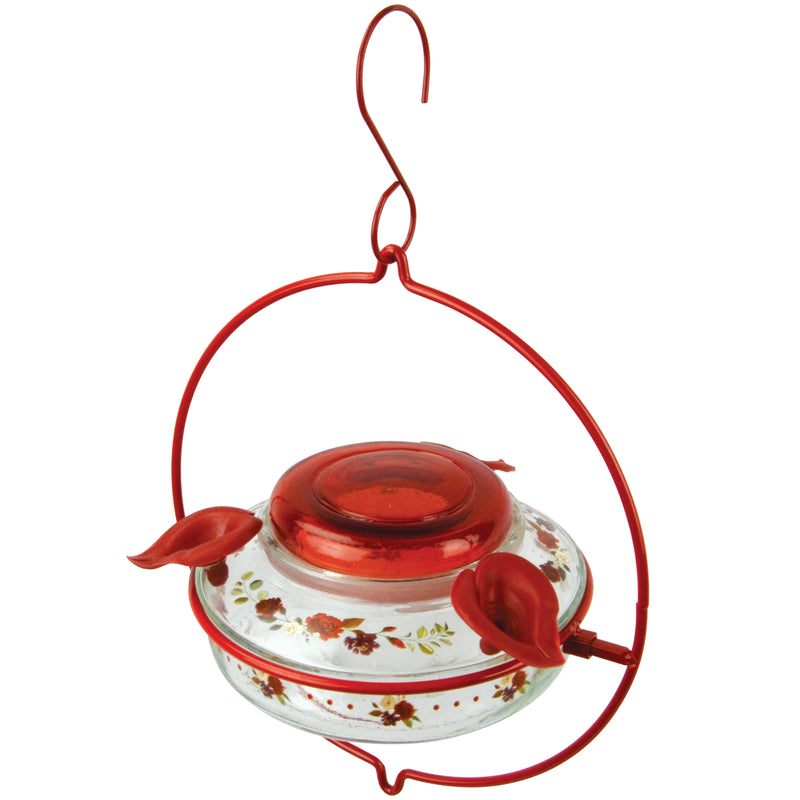 Load image into Gallery viewer, Decorative Glass Top-Fill Hummingbird Feeder - Crimson Corsage (Model# DTHF1)
