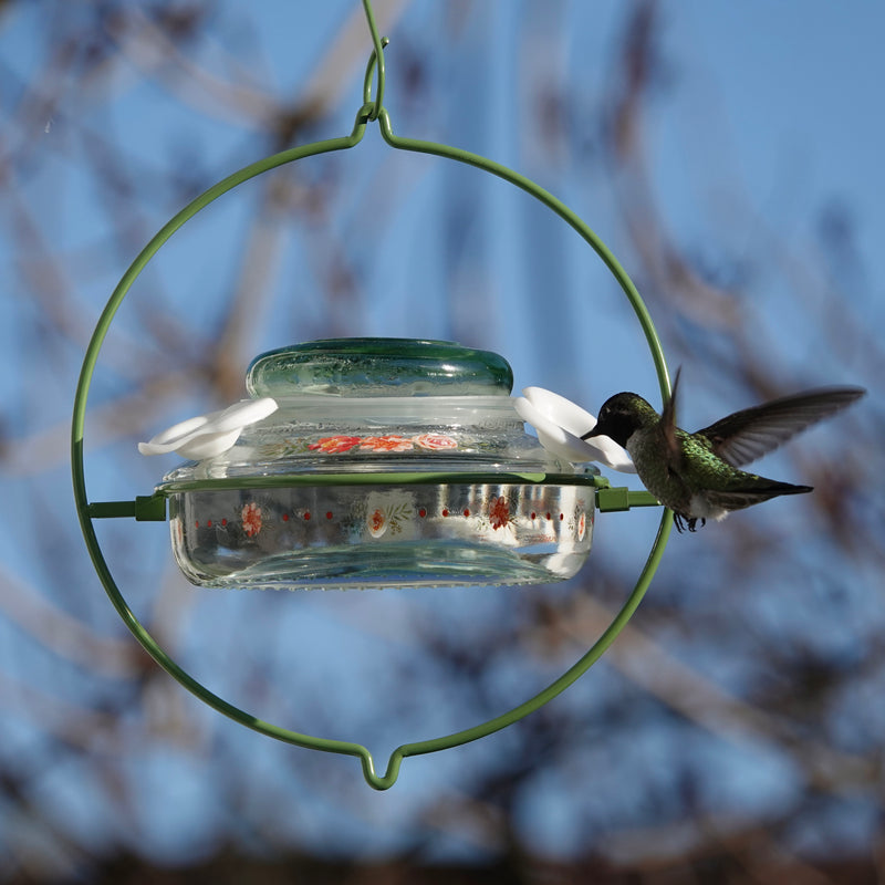 Load image into Gallery viewer, Decorative Glass Top-Fill Hummingbird Feeder - Gardenia Bouquet (Model# DTHF2)
