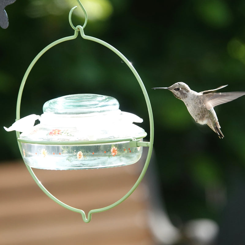 Load image into Gallery viewer, Decorative Glass Top-Fill Hummingbird Feeder - Gardenia Bouquet