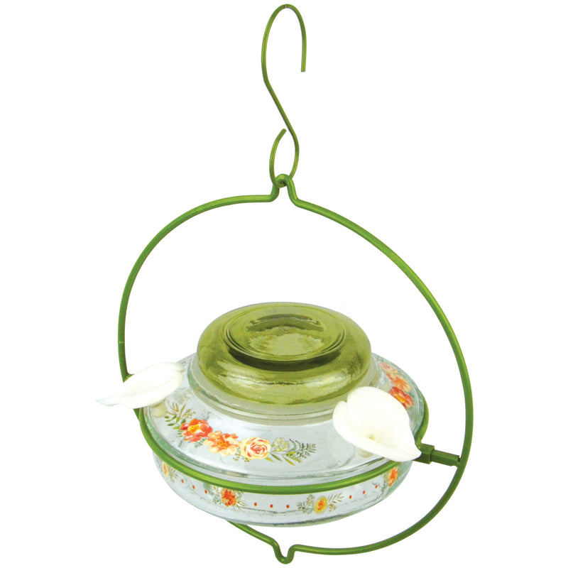 Load image into Gallery viewer, Decorative Glass Top-Fill Hummingbird Feeder - Gardenia Bouquet (Model# DTHF2)
