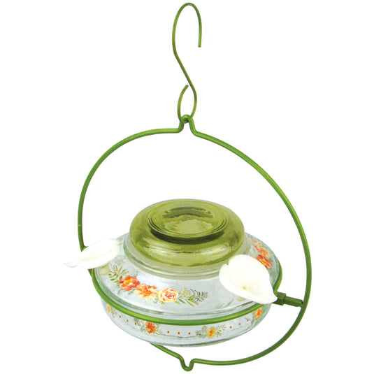 Decorative Glass Top-Fill Hummingbird Feeder - Gardenia Bouquet (Model# DTHF2)