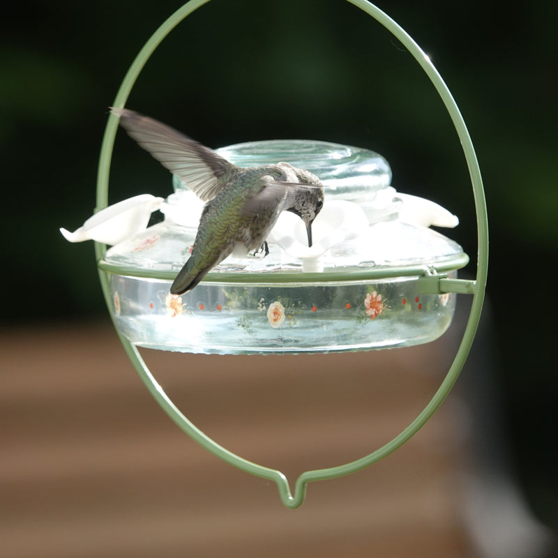 Load image into Gallery viewer, Decorative Glass Top-Fill Hummingbird Feeder - Gardenia Bouquet