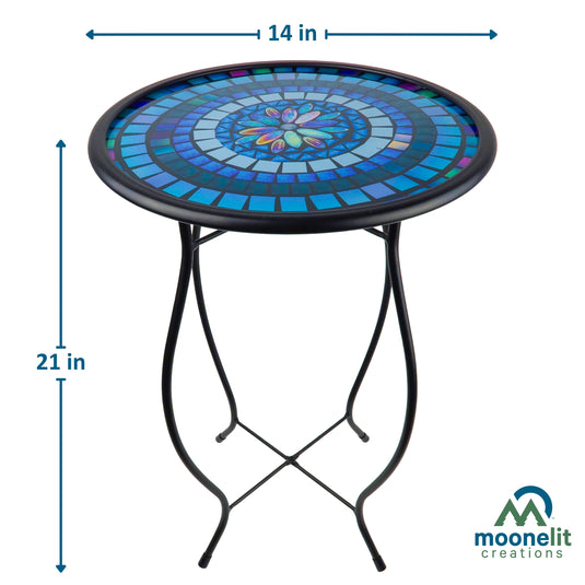 Mosaic Glass Accent Side Table & Plant Stand - Blue