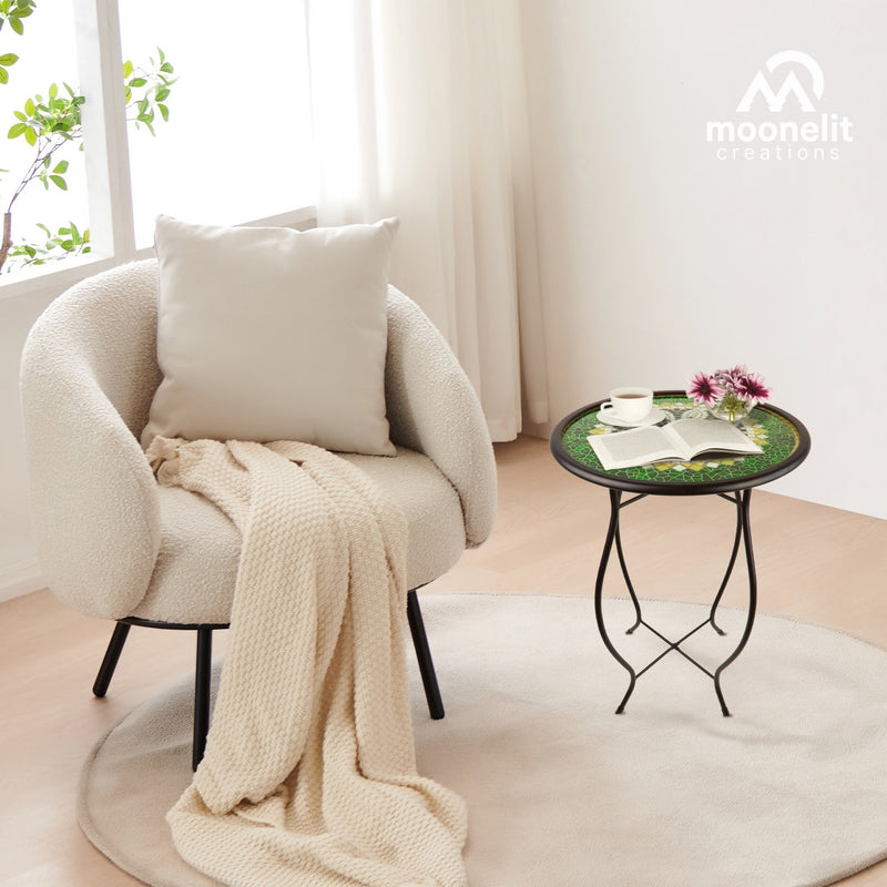 Load image into Gallery viewer, Mosaic Glass Accent Side Table & Plant Stand - Green