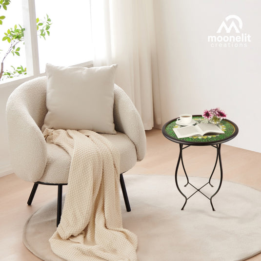 Mosaic Glass Accent Side Table & Plant Stand - Green