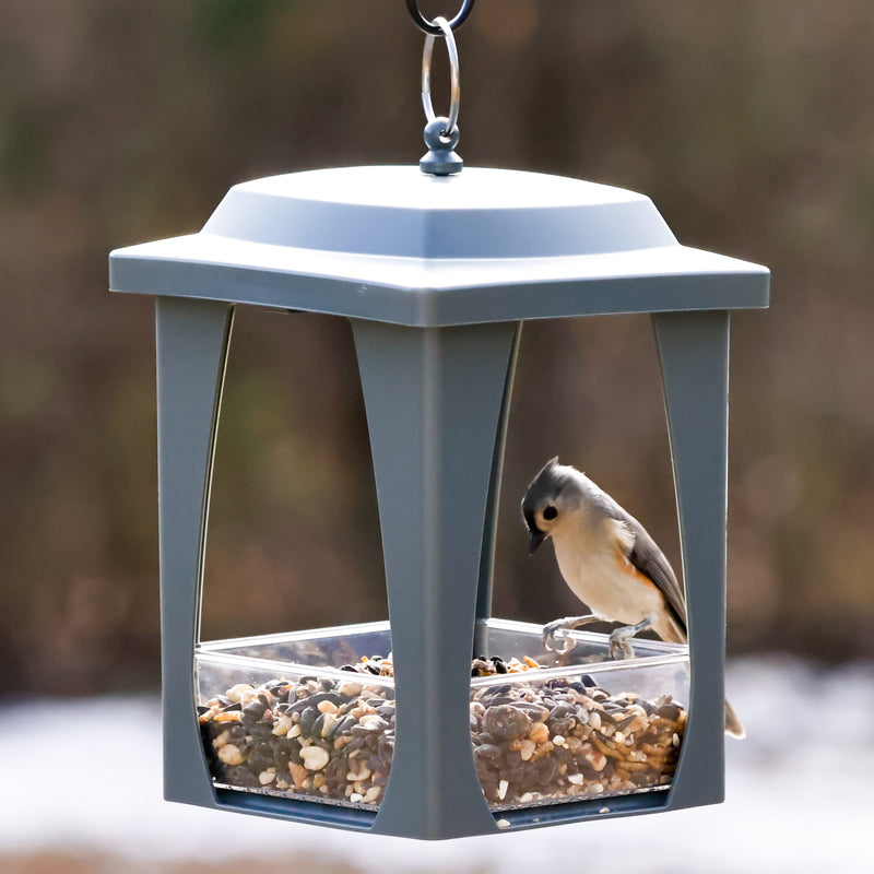 Load image into Gallery viewer, Dine-in Hanging Plastic Fly Through Bird Feeder - Grey