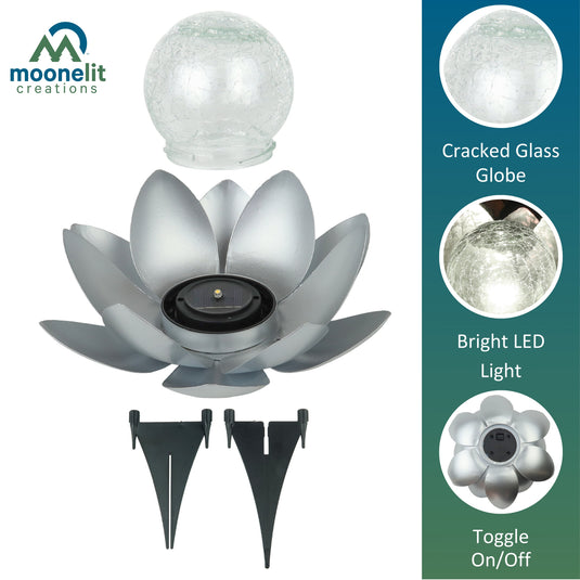 Lotus Flower Solar LED Garden Light - Silver