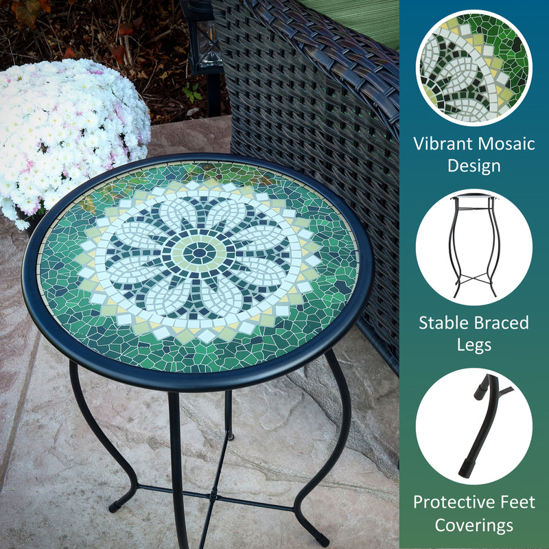 Load image into Gallery viewer, Mosaic Glass Accent Side Table & Plant Stand - Green