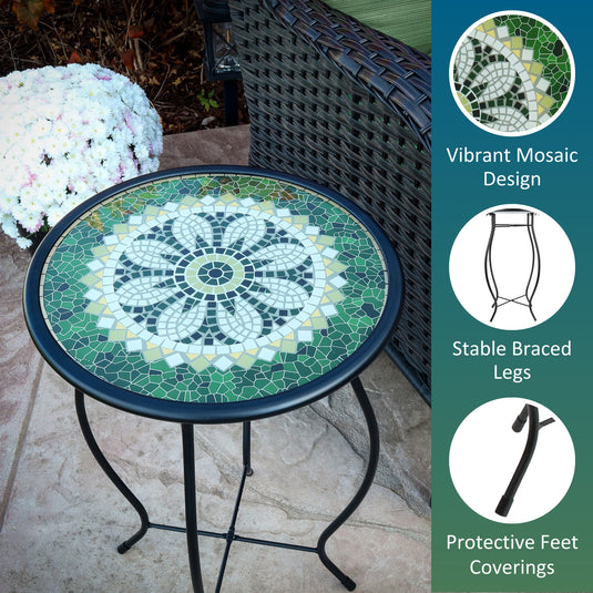 Mosaic Glass Accent Side Table & Plant Stand - Green