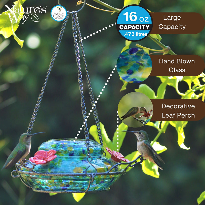 Load image into Gallery viewer, Spring Rain Illuminated Handblown Glass Top-Fill Hummingbird Feeder