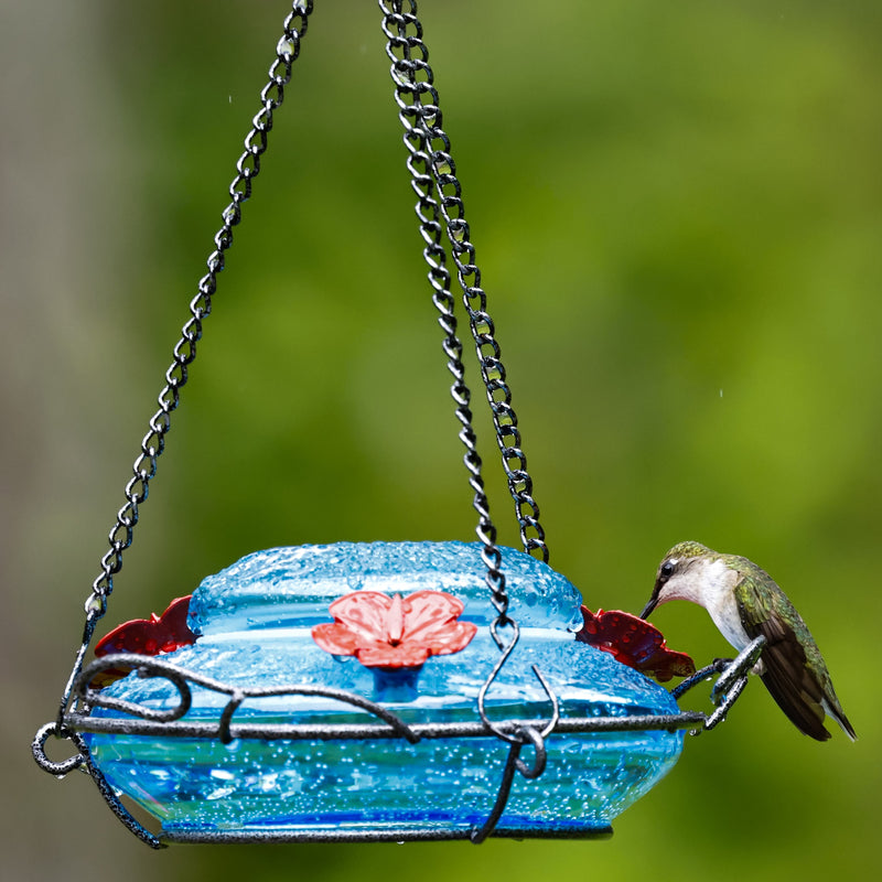 Load image into Gallery viewer, Garden Hummingbird Feeder - Mason Jar Blue