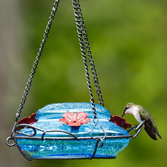 Garden Hummingbird Feeder - Mason Jar Blue