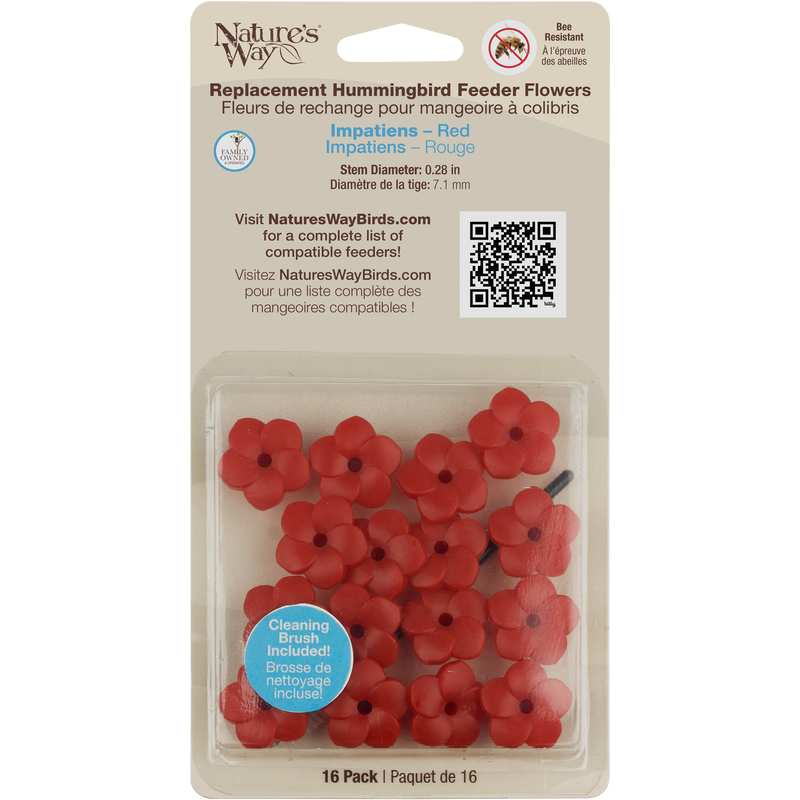 Load image into Gallery viewer, Hummingbird Feeder Replacement Flowers w/ Cleaning Brush - Impatiens, Red, 16