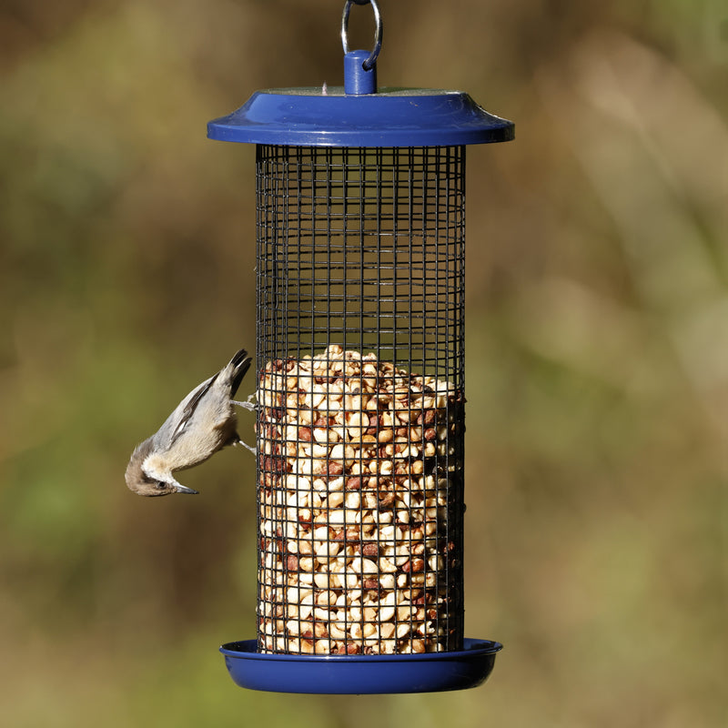 Load image into Gallery viewer, Cobalt Metal Mesh Mixed Seed and Peanut Bird Feeder