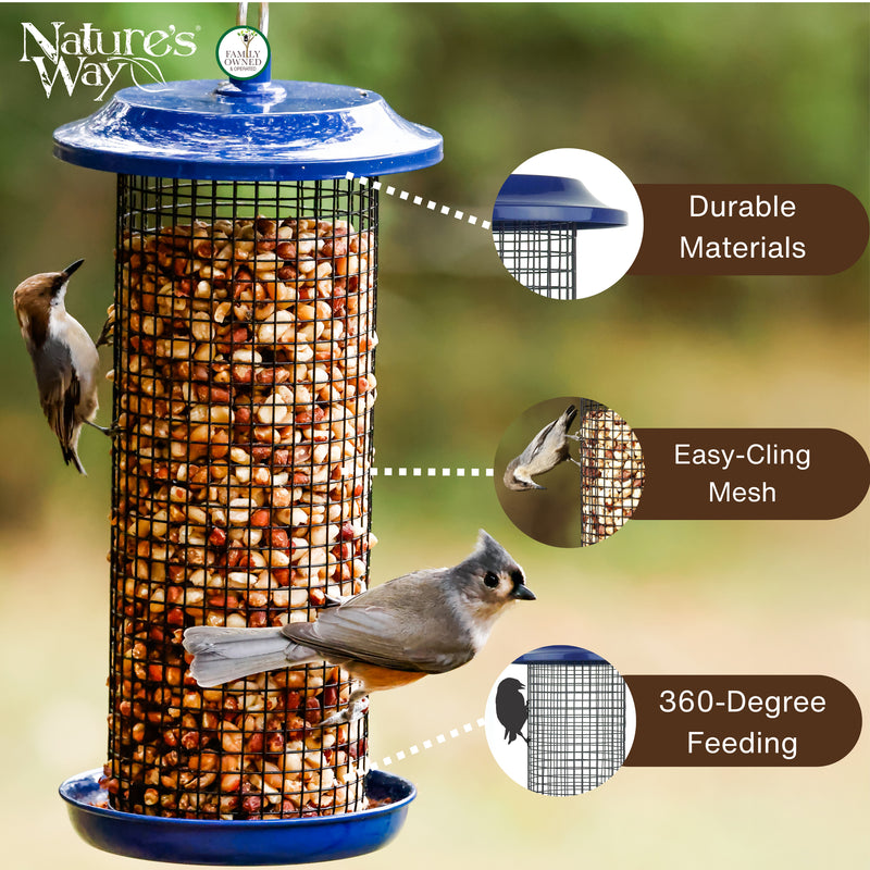 Load image into Gallery viewer, Cobalt Metal Mesh Mixed Seed and Peanut Bird Feeder