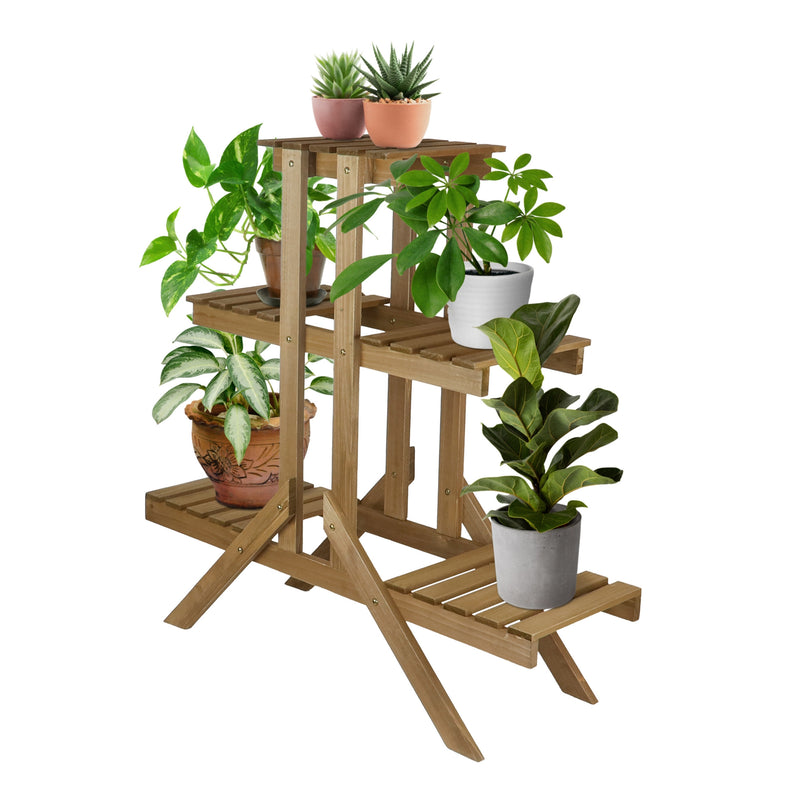 Load image into Gallery viewer, 3-Tier Wooden Plant Stand and Shelf