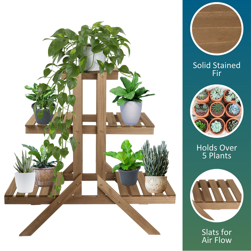 Load image into Gallery viewer, 3-Tier Wooden Plant Stand and Shelf