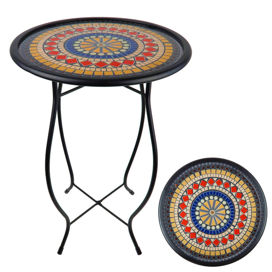 Mosaic Glass Accent Side Table & Plant Stand - Red