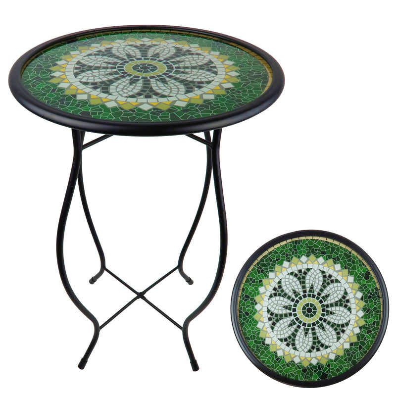 Load image into Gallery viewer, Mosaic Glass Accent Side Table & Plant Stand - Green