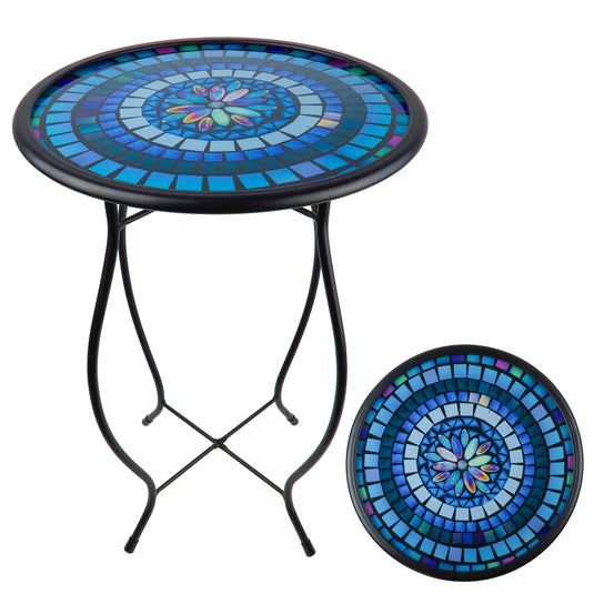 Mosaic Glass Accent Side Table & Plant Stand - Blue