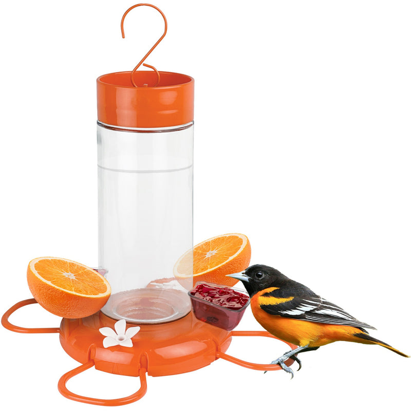 Load image into Gallery viewer, Orange Blossom Glass Oriole Feeder w/ Jelly Attachments