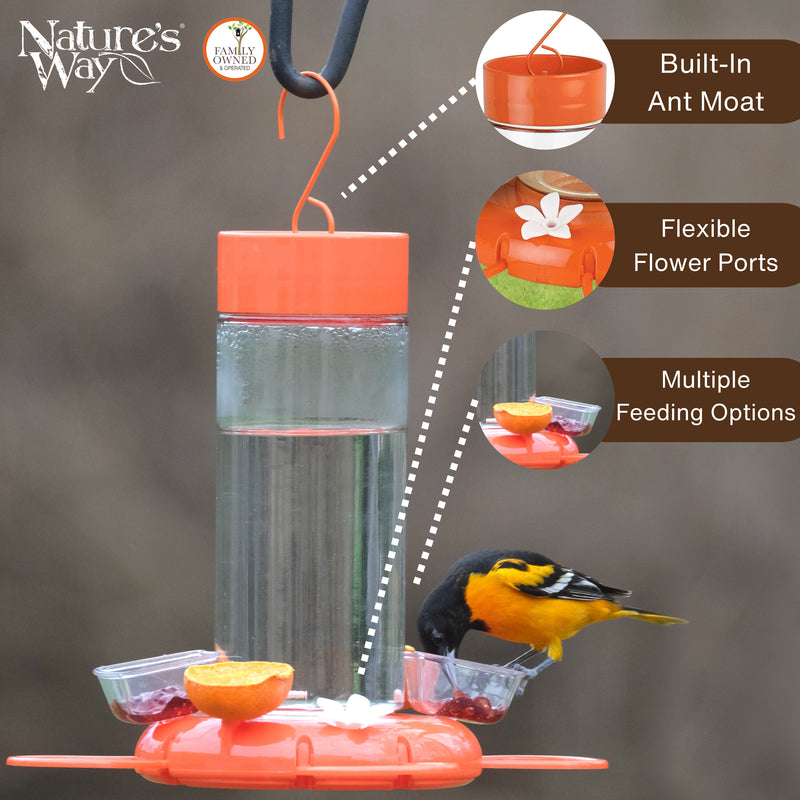 Load image into Gallery viewer, Orange Blossom Glass Oriole Feeder w/ Jelly Attachments