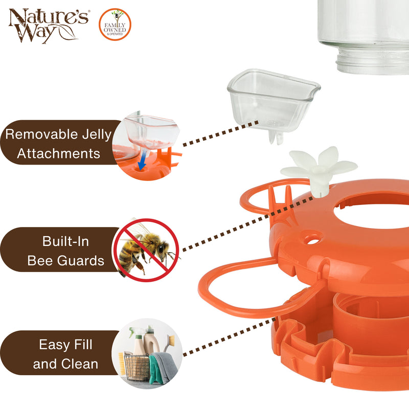Load image into Gallery viewer, Orange Blossom Glass Oriole Feeder w/ Jelly Attachments
