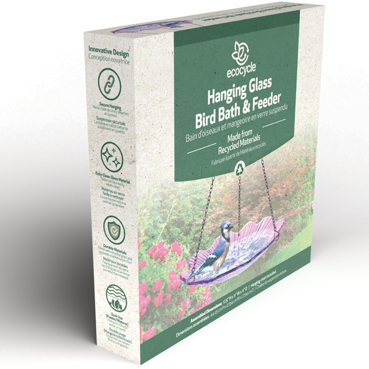 11” Recycled Glass Hanging Combination Bird Feeder and Bath - Violet Begonia