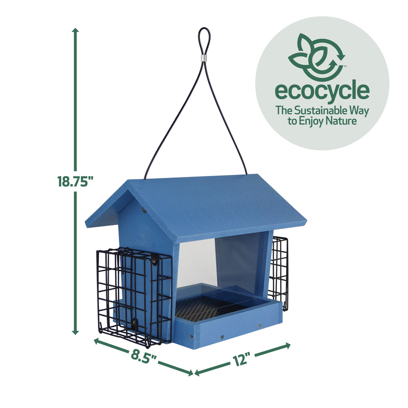 Load image into Gallery viewer, Hopper Hangout Recycled Plastic Hopper Bird Feeder w/ Suet Cages