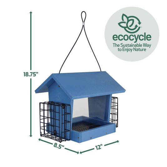 Hopper Hangout Recycled Plastic Hopper Bird Feeder w/ Suet Cages