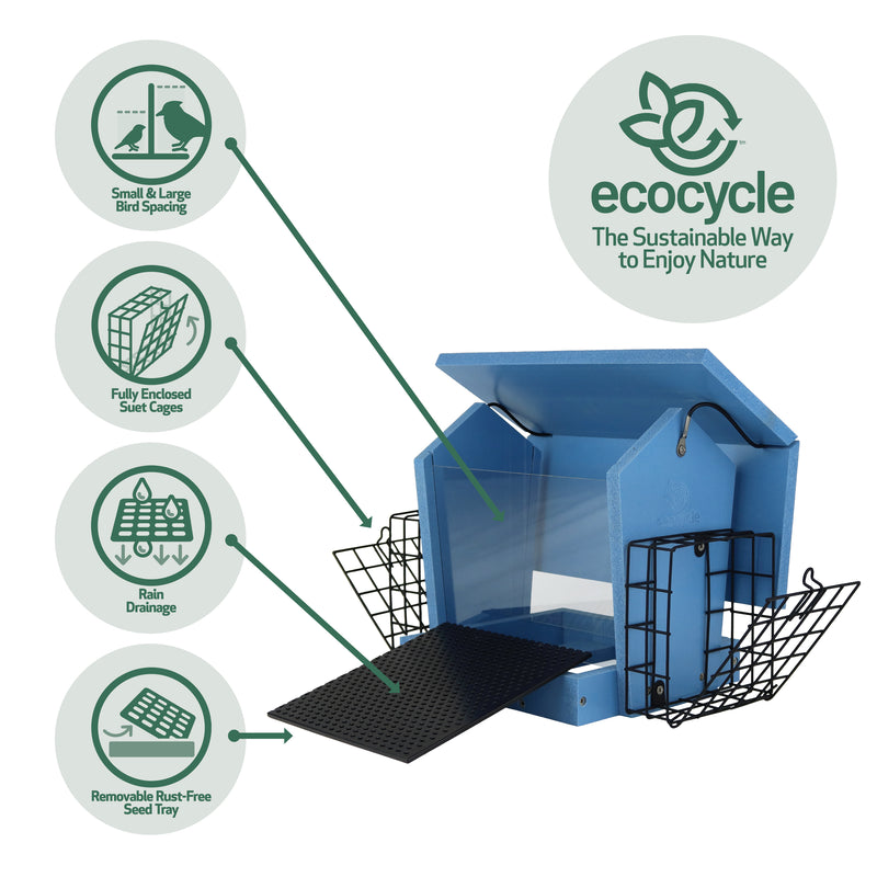 Load image into Gallery viewer, Hopper Hangout Recycled Plastic Hopper Bird Feeder w/ Suet Cages