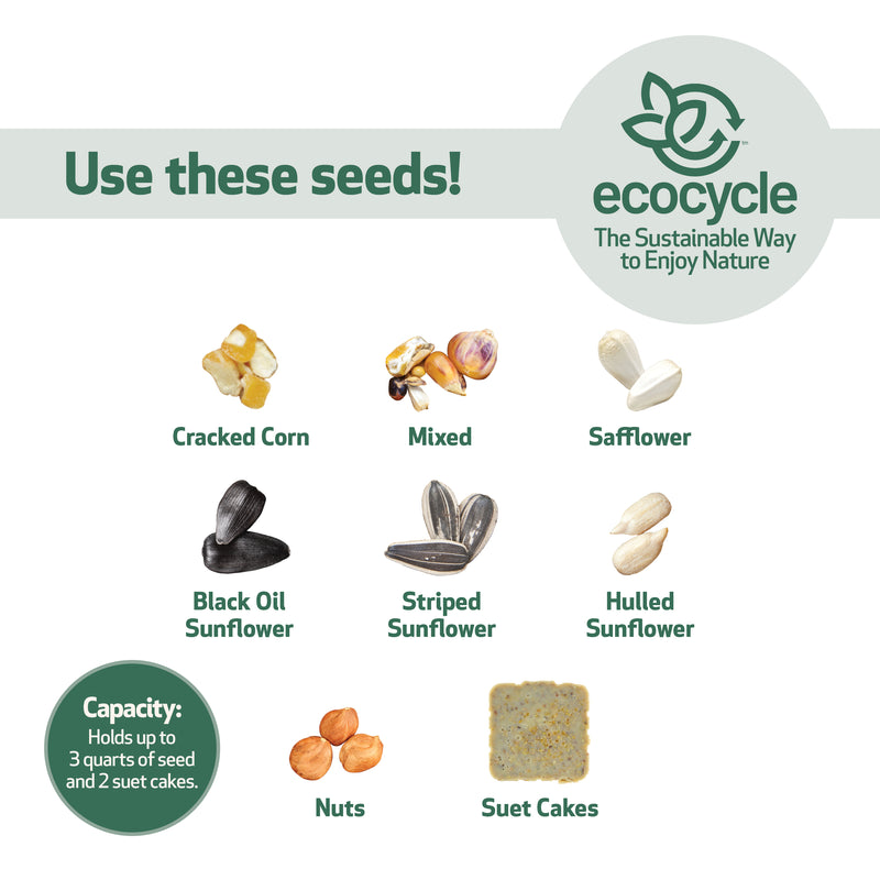 Load image into Gallery viewer, Hopper Hangout Recycled Plastic Hopper Bird Feeder w/ Suet Cages